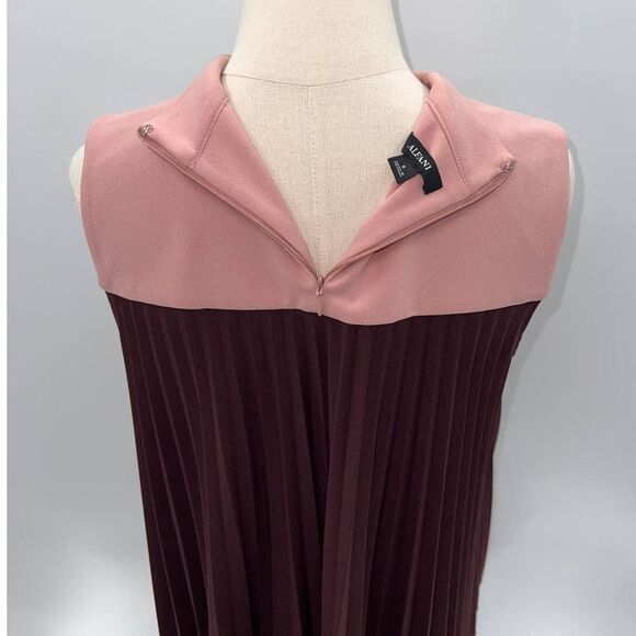 Alfani Color Blocked Blush/Purple/Pink Mock Neck Pleated Sleeveless Dress- 8 - Picture 3 of 13